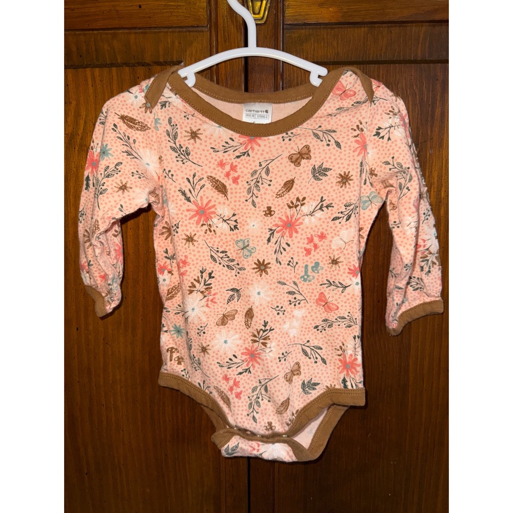 Carhartt Baby Girls Floral Butterfly Long Sleeve Bodysuit Pink 6M